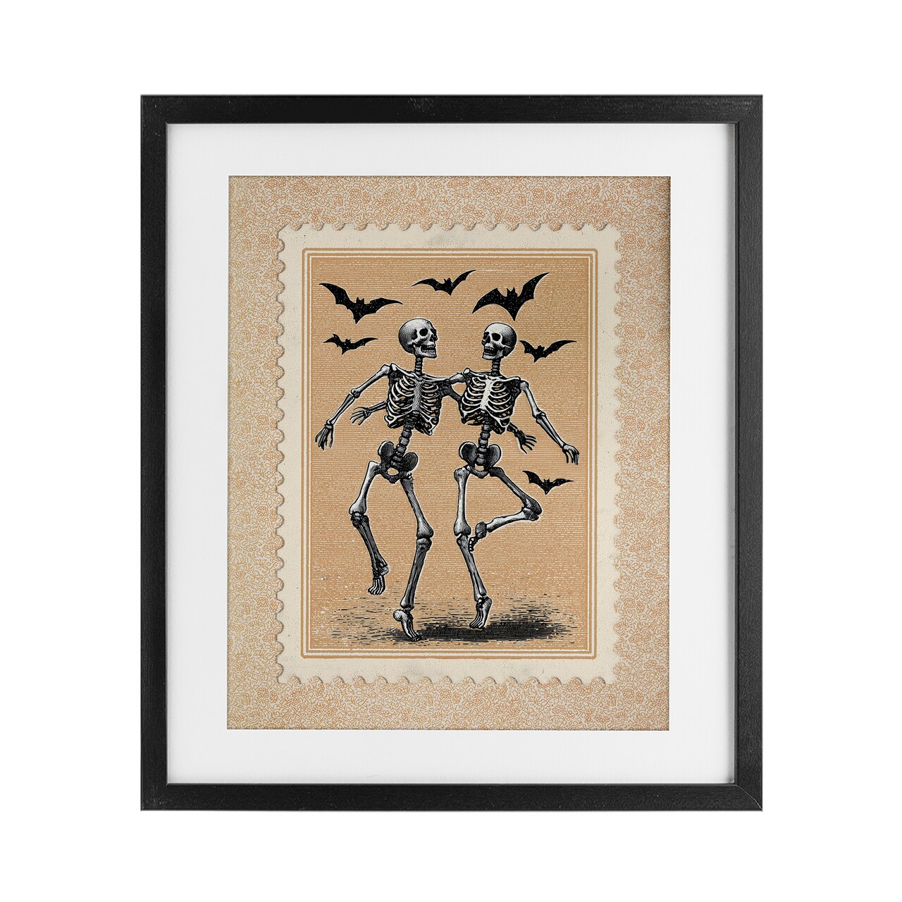 Stupell Industries Vintage Dancing Skeletons Stamp Framed Print Under Glass, design by Arlington Prints